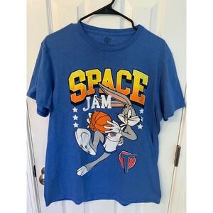 Space Jam T Shirt Bugs Bunny Basketball Graphic Blue Mens Large L